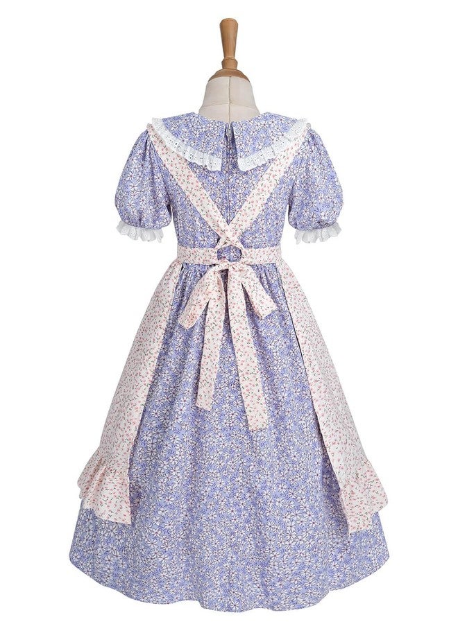 Nuoqi Colonial Costume Girls Prairie Pioneer Dress Laura Ingalls Wilder Costume with Apron Purple, 10-12 - Image 3